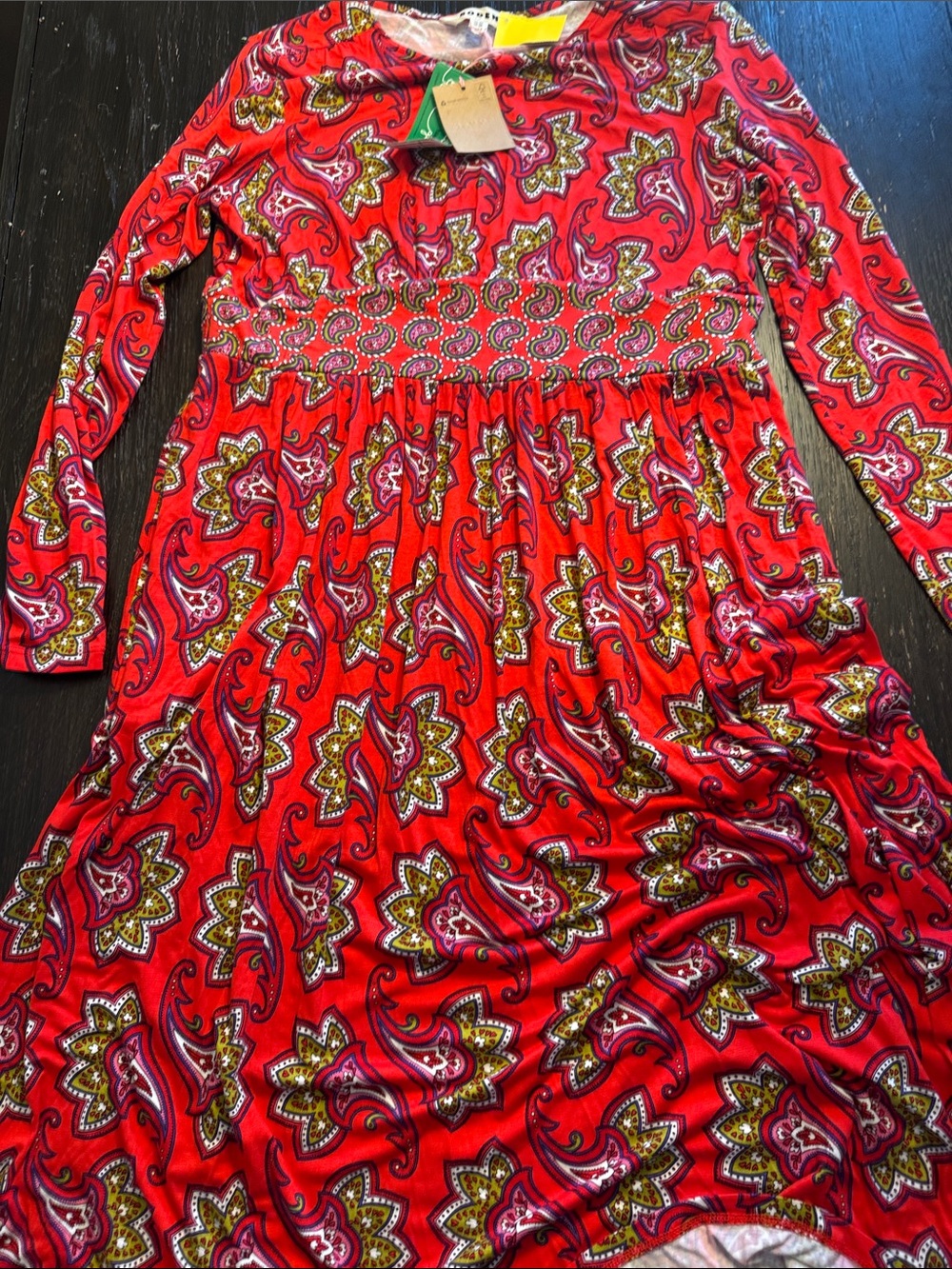 Boden Red Paisley Smocked-Waist Maxi Dress
